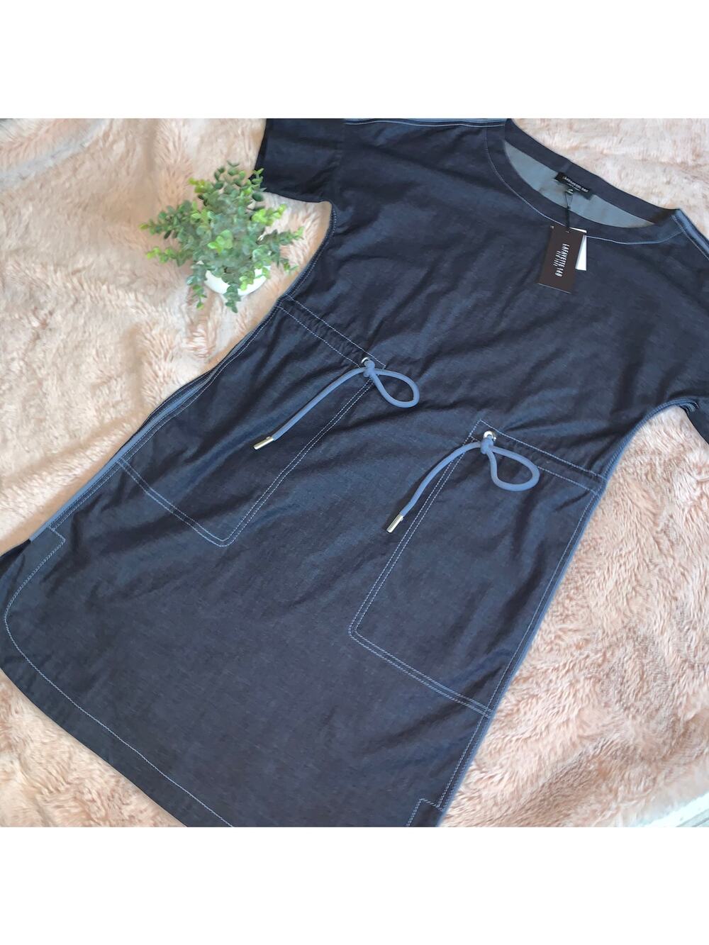 NWT Lafayette 148 Chambray Retro Blue Tie Front Dress